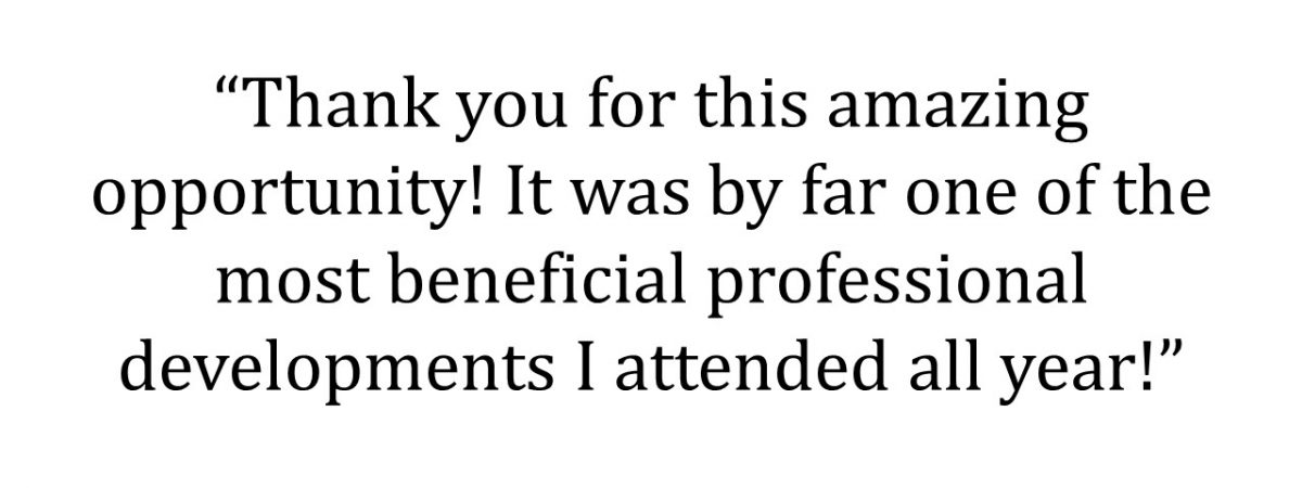 Thank you!...by far one of the most beneficial professional developments I attended all year!